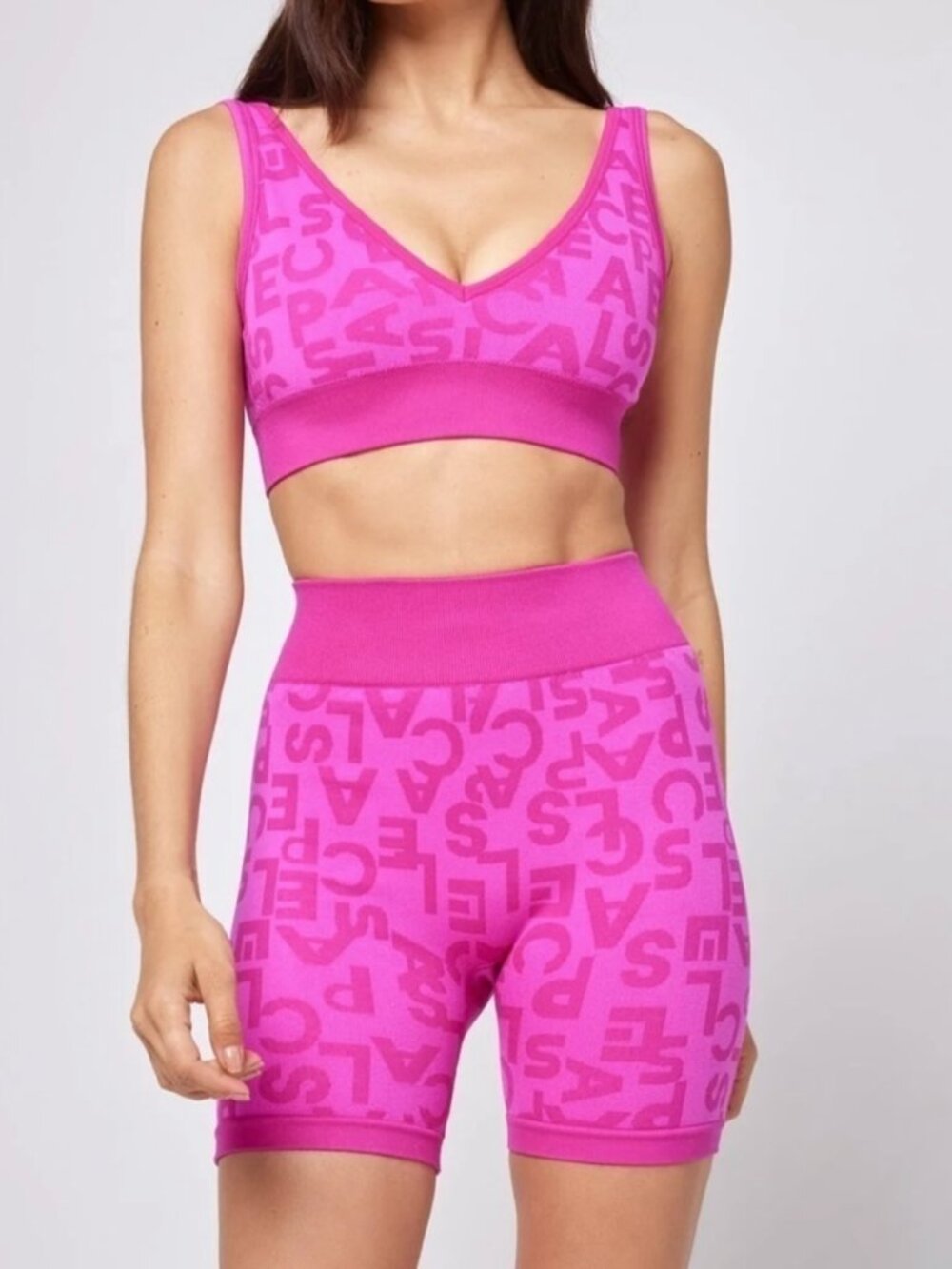 NWT - L * Space Active Monument V-Neck Bra and Short Set - Size XS/S - Hot Pink
